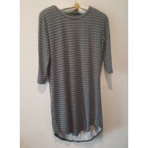Synergy Womens Round Neck 3/4 Sleeve Curved Hem Striped Tee Dress Large Gray